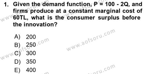 Industrial Economics Dersi 2023 - 2024 Yılı Yaz Okulu Sınavı 1. Soru