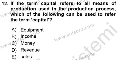 Industrial Economics Dersi 2023 - 2024 Yılı Yaz Okulu Sınavı 12. Soru