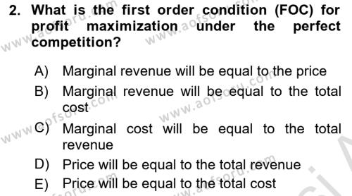 Industrial Economics Dersi 2023 - 2024 Yılı Yaz Okulu Sınavı 2. Soru