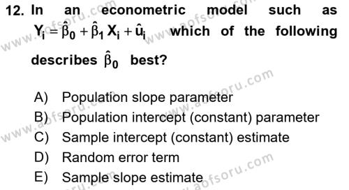 Econometrics 1 Dersi 2023 - 2024 Yılı (Vize) Ara Sınavı 12. Soru