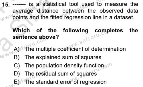 Econometrics 1 Dersi 2023 - 2024 Yılı (Vize) Ara Sınavı 15. Soru