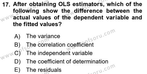 Econometrics 1 Dersi 2023 - 2024 Yılı (Vize) Ara Sınavı 17. Soru