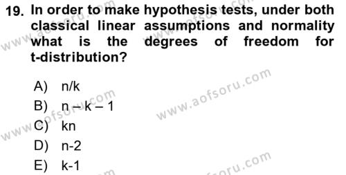 Econometrics 1 Dersi 2023 - 2024 Yılı (Vize) Ara Sınavı 19. Soru