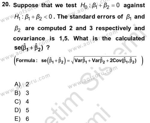 Econometrics 1 Dersi 2023 - 2024 Yılı (Vize) Ara Sınavı 20. Soru