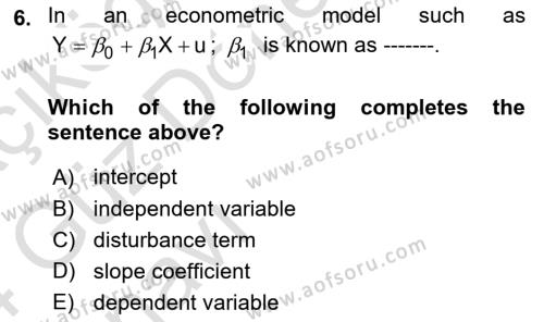 Econometrics 1 Dersi 2023 - 2024 Yılı (Vize) Ara Sınavı 6. Soru