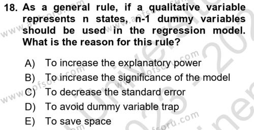 Econometrics 1 Dersi 2023 - 2024 Yılı (Final) Dönem Sonu Sınavı 18. Soru