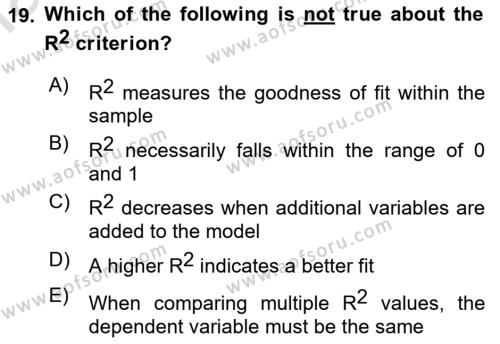 Econometrics 1 Dersi 2023 - 2024 Yılı (Final) Dönem Sonu Sınavı 19. Soru