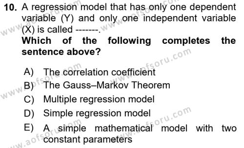 Econometrics 1 Dersi 2023 - 2024 Yılı Yaz Okulu Sınavı 10. Soru