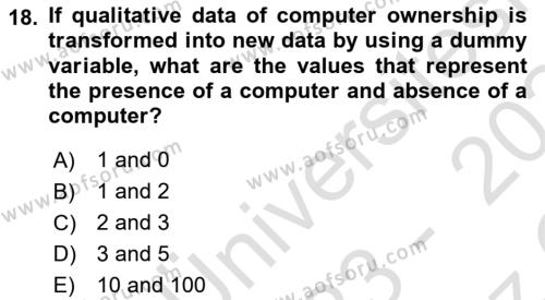 Econometrics 1 Dersi 2023 - 2024 Yılı Yaz Okulu Sınavı 18. Soru