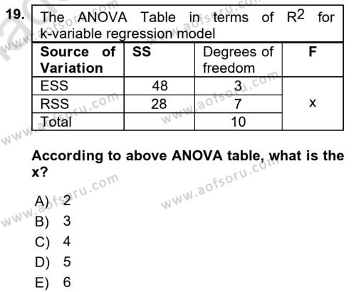 Econometrics 1 Dersi 2023 - 2024 Yılı Yaz Okulu Sınavı 19. Soru