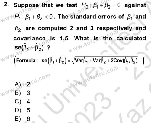 Econometrics 1 Dersi 2023 - 2024 Yılı Yaz Okulu Sınavı 2. Soru
