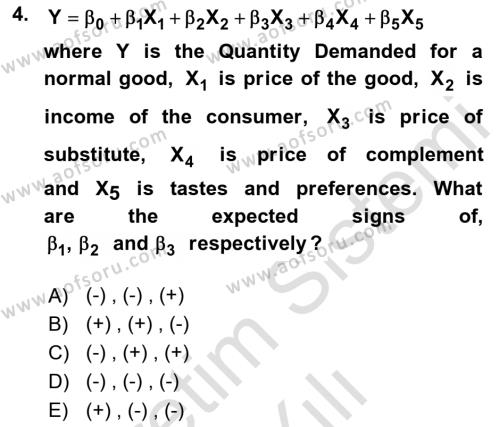 Econometrics 1 Dersi 2023 - 2024 Yılı Yaz Okulu Sınavı 4. Soru