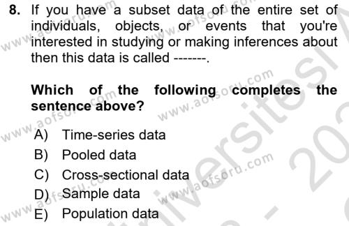 Econometrics 1 Dersi 2023 - 2024 Yılı Yaz Okulu Sınavı 8. Soru