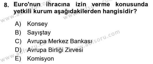 Avrupa Birliği Dersi 2020 - 2021 Yılı Yaz Okulu Sınavı 8. Soru