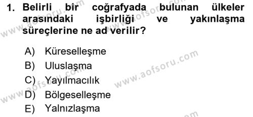 Avrupa Birliği Dersi 2021 - 2022 Yılı (Vize) Ara Sınavı 1. Soru