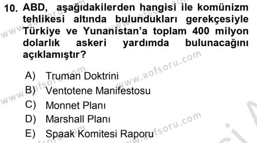 Avrupa Birliği Dersi 2021 - 2022 Yılı (Vize) Ara Sınavı 10. Soru