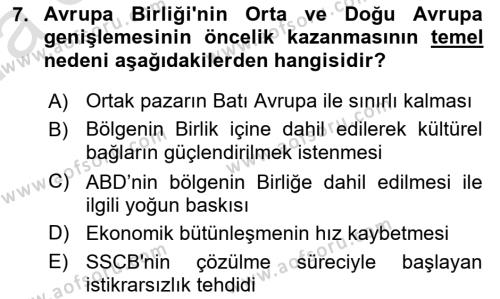 Avrupa Birliği Dersi 2021 - 2022 Yılı (Vize) Ara Sınavı 7. Soru