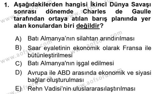 Avrupa Birliği Dersi 2021 - 2022 Yılı (Final) Dönem Sonu Sınavı 1. Soru