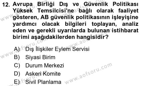 Avrupa Birliği Dersi 2021 - 2022 Yılı (Final) Dönem Sonu Sınavı 12. Soru