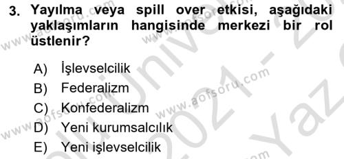 Avrupa Birliği Dersi 2021 - 2022 Yılı Yaz Okulu Sınavı 3. Soru