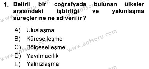 Avrupa Birliği Dersi 2022 - 2023 Yılı (Vize) Ara Sınavı 1. Soru