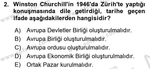 Avrupa Birliği Dersi 2022 - 2023 Yılı (Vize) Ara Sınavı 2. Soru