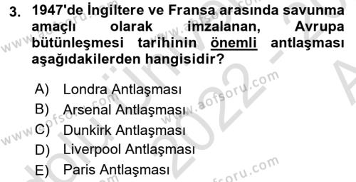 Avrupa Birliği Dersi 2022 - 2023 Yılı (Vize) Ara Sınavı 3. Soru