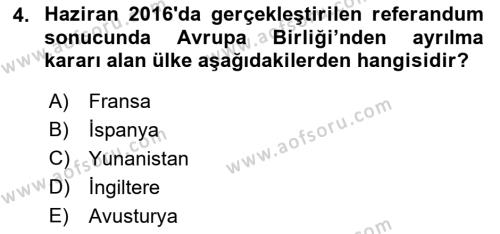 Avrupa Birliği Dersi 2022 - 2023 Yılı (Vize) Ara Sınavı 4. Soru