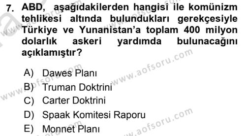 Avrupa Birliği Dersi 2022 - 2023 Yılı (Vize) Ara Sınavı 7. Soru