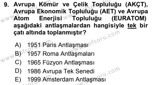 Avrupa Birliği Dersi 2022 - 2023 Yılı (Vize) Ara Sınavı 9. Soru