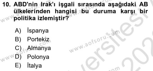 Avrupa Birliği Dersi 2022 - 2023 Yılı (Final) Dönem Sonu Sınavı 10. Soru