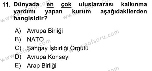 Avrupa Birliği Dersi 2022 - 2023 Yılı (Final) Dönem Sonu Sınavı 11. Soru