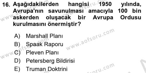 Avrupa Birliği Dersi 2022 - 2023 Yılı (Final) Dönem Sonu Sınavı 16. Soru