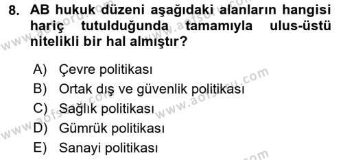 Avrupa Birliği Dersi 2022 - 2023 Yılı (Final) Dönem Sonu Sınavı 8. Soru