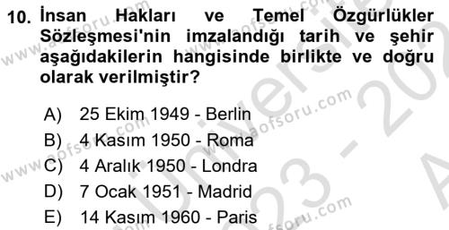 Avrupa Birliği Dersi 2023 - 2024 Yılı (Vize) Ara Sınavı 10. Soru