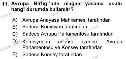 Avrupa Birliği Dersi 2023 - 2024 Yılı (Vize) Ara Sınavı 11. Soru