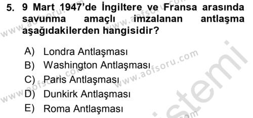 Avrupa Birliği Dersi 2023 - 2024 Yılı (Vize) Ara Sınavı 5. Soru