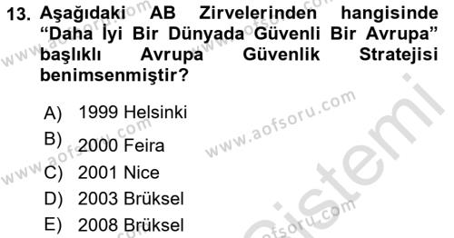 Avrupa Birliği Dersi 2023 - 2024 Yılı (Final) Dönem Sonu Sınavı 13. Soru