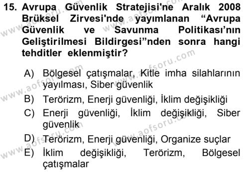 Avrupa Birliği Dersi 2023 - 2024 Yılı (Final) Dönem Sonu Sınavı 15. Soru