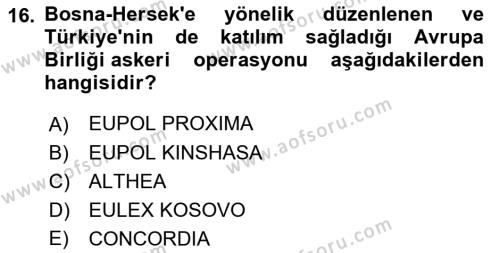 Avrupa Birliği Dersi 2023 - 2024 Yılı (Final) Dönem Sonu Sınavı 16. Soru