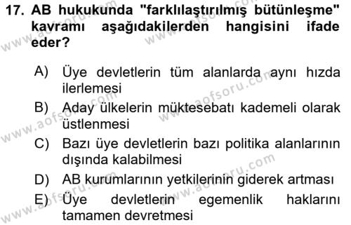 Avrupa Birliği Dersi 2024 - 2025 Yılı (Vize) Ara Sınavı 17. Soru