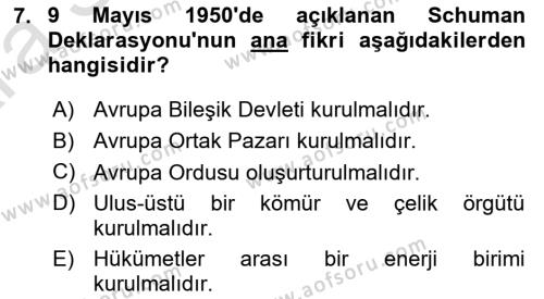 Avrupa Birliği Dersi 2024 - 2025 Yılı (Vize) Ara Sınavı 7. Soru