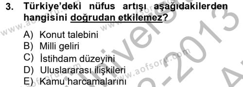 Türkiye Ekonomisi Dersi 2012 - 2013 Yılı (Vize) Ara Sınavı 3. Soru