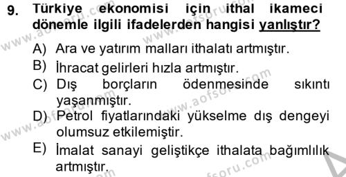 Türkiye Ekonomisi Dersi 2012 - 2013 Yılı (Vize) Ara Sınavı 9. Soru
