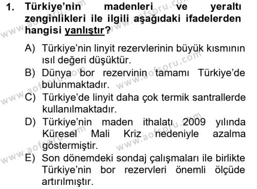 Türkiye Ekonomisi Dersi 2012 - 2013 Yılı (Final) Dönem Sonu Sınavı 1. Soru