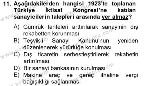 Türkiye Ekonomisi Dersi 2012 - 2013 Yılı (Final) Dönem Sonu Sınavı 11. Soru