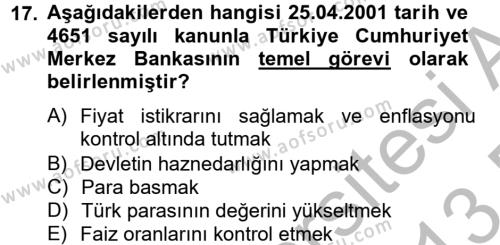 Türkiye Ekonomisi Dersi 2012 - 2013 Yılı (Final) Dönem Sonu Sınavı 17. Soru