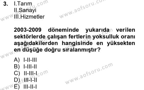 Türkiye Ekonomisi Dersi 2012 - 2013 Yılı (Final) Dönem Sonu Sınavı 3. Soru