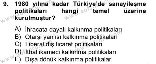 Türkiye Ekonomisi Dersi 2012 - 2013 Yılı (Final) Dönem Sonu Sınavı 9. Soru