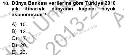 Türkiye Ekonomisi Dersi 2013 - 2014 Yılı (Vize) Ara Sınavı 10. Soru